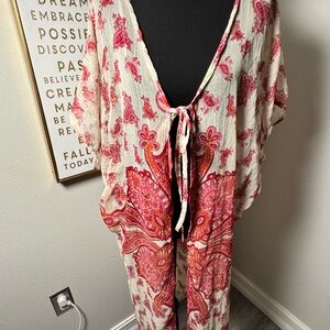 Women’s Pink Paisley Swim Coverup Kimono oversized
